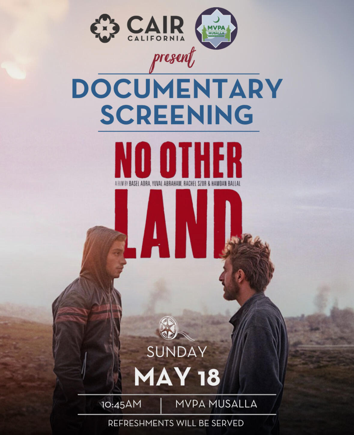 Campaign cover image for CAIR-SFBA x MVPA Documentary Screening: "No Other Land"
