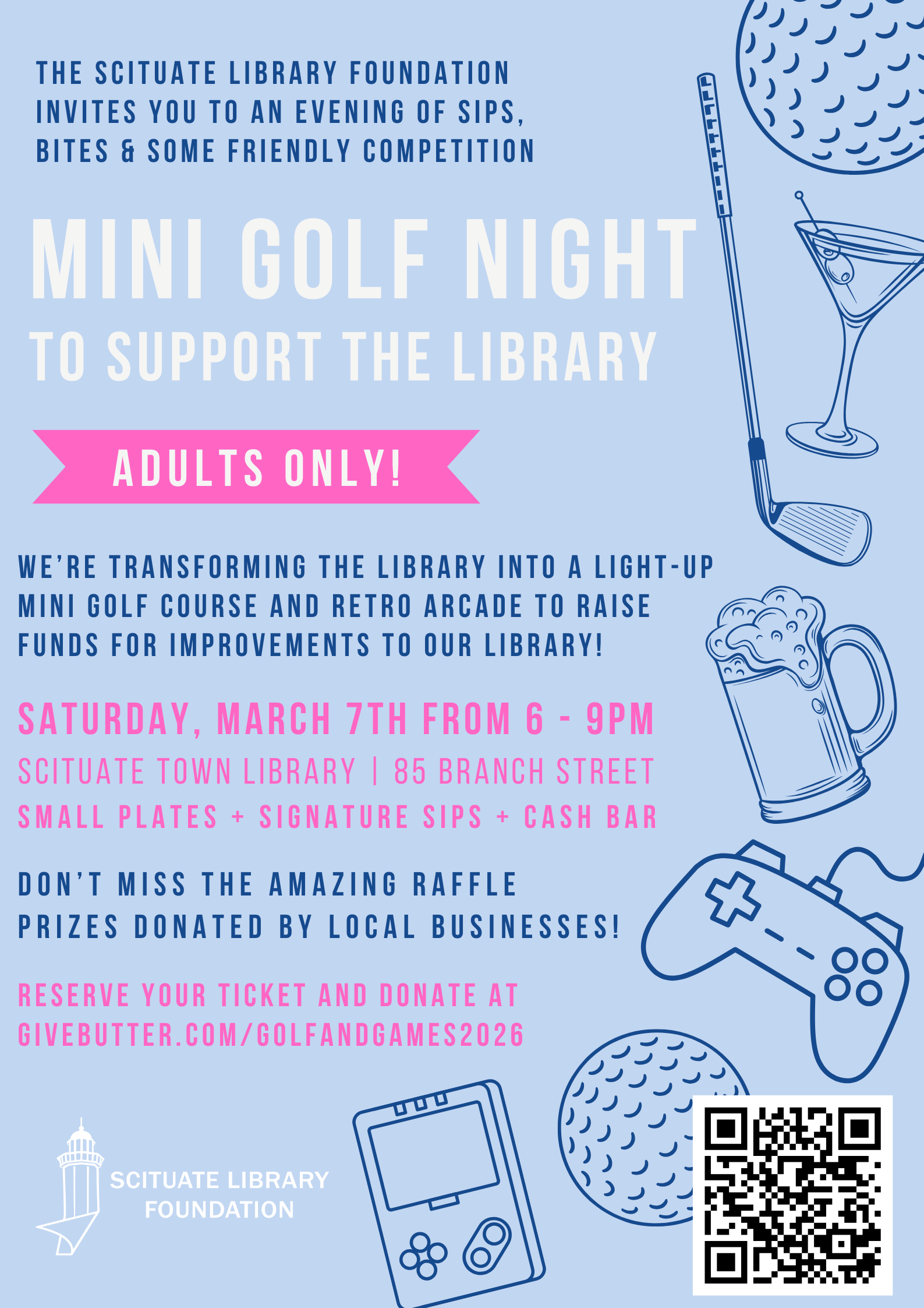 Campaign cover image for 2026 Scituate Library Foundation Adults Mini Golf & Retro Games Fundraiser!