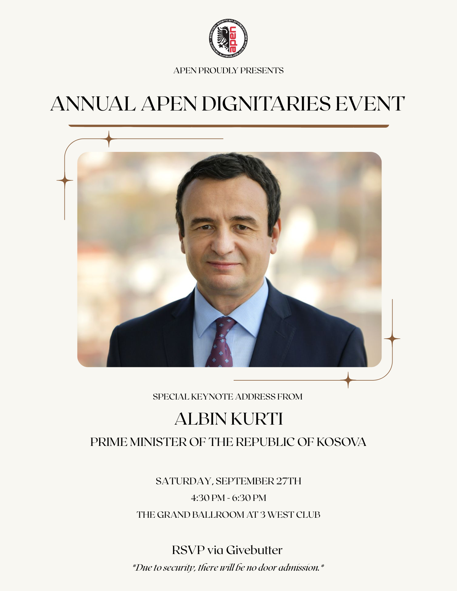 Campaign cover image for Annual APEN Dignitaries Event: PM Albin Kurti