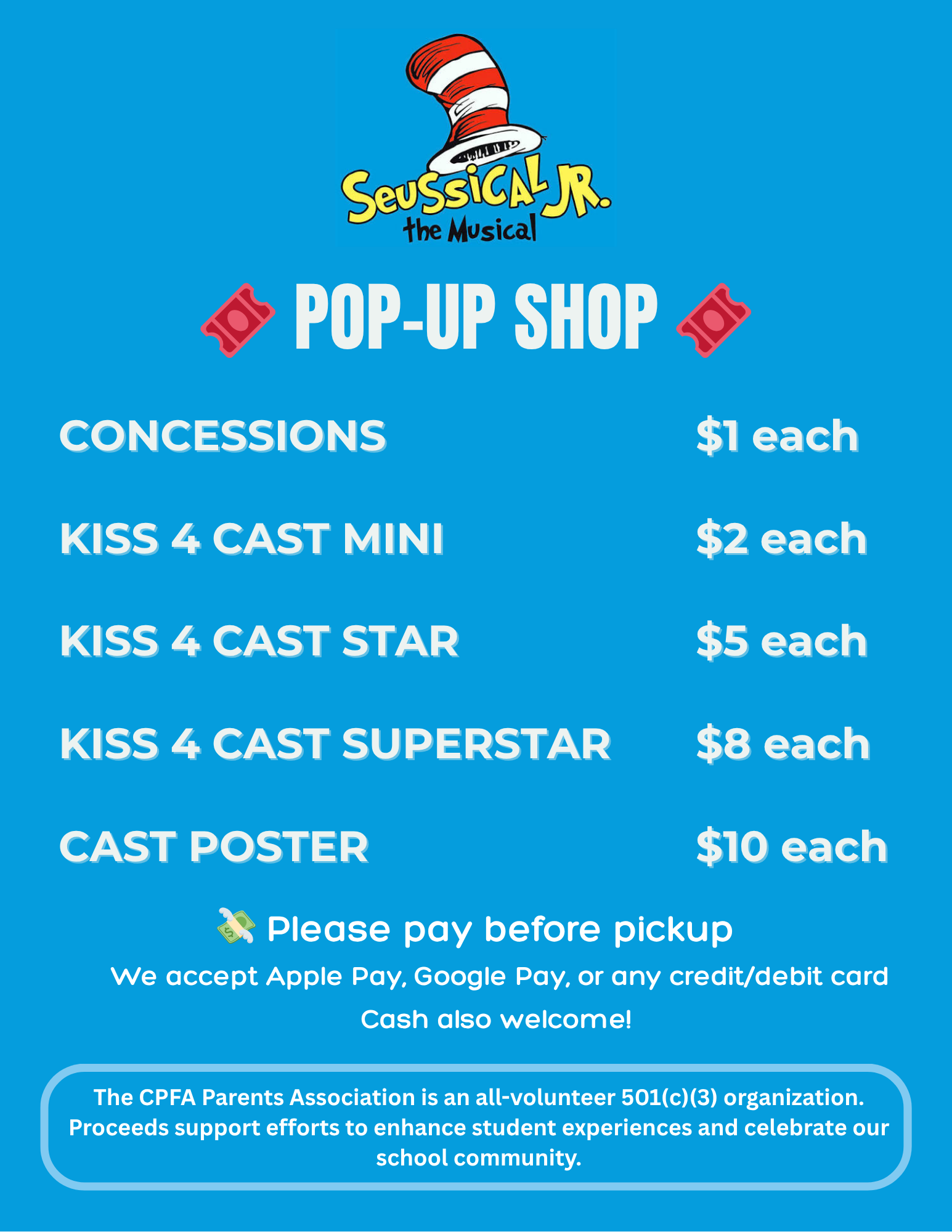 Campaign cover image for 🎭 Seussical Jr: Concessions, Kisses4Cast, Posters