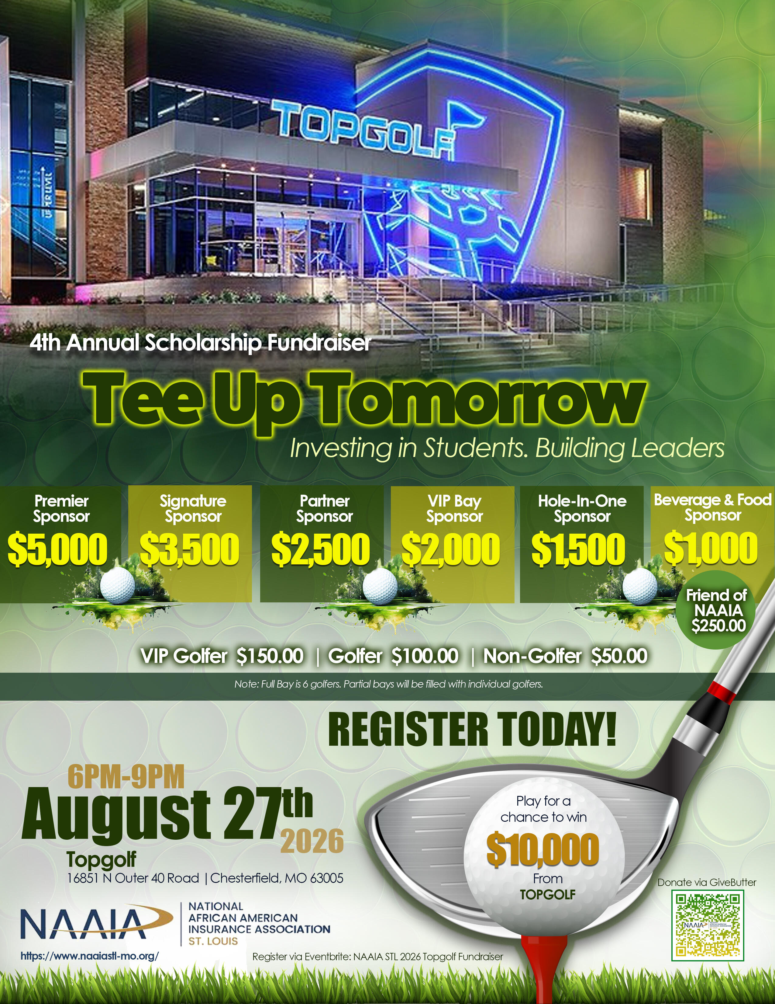 Campaign cover image for NAAIA St. Louis - 4th Annual Top Golf Scholarship Fundraiser