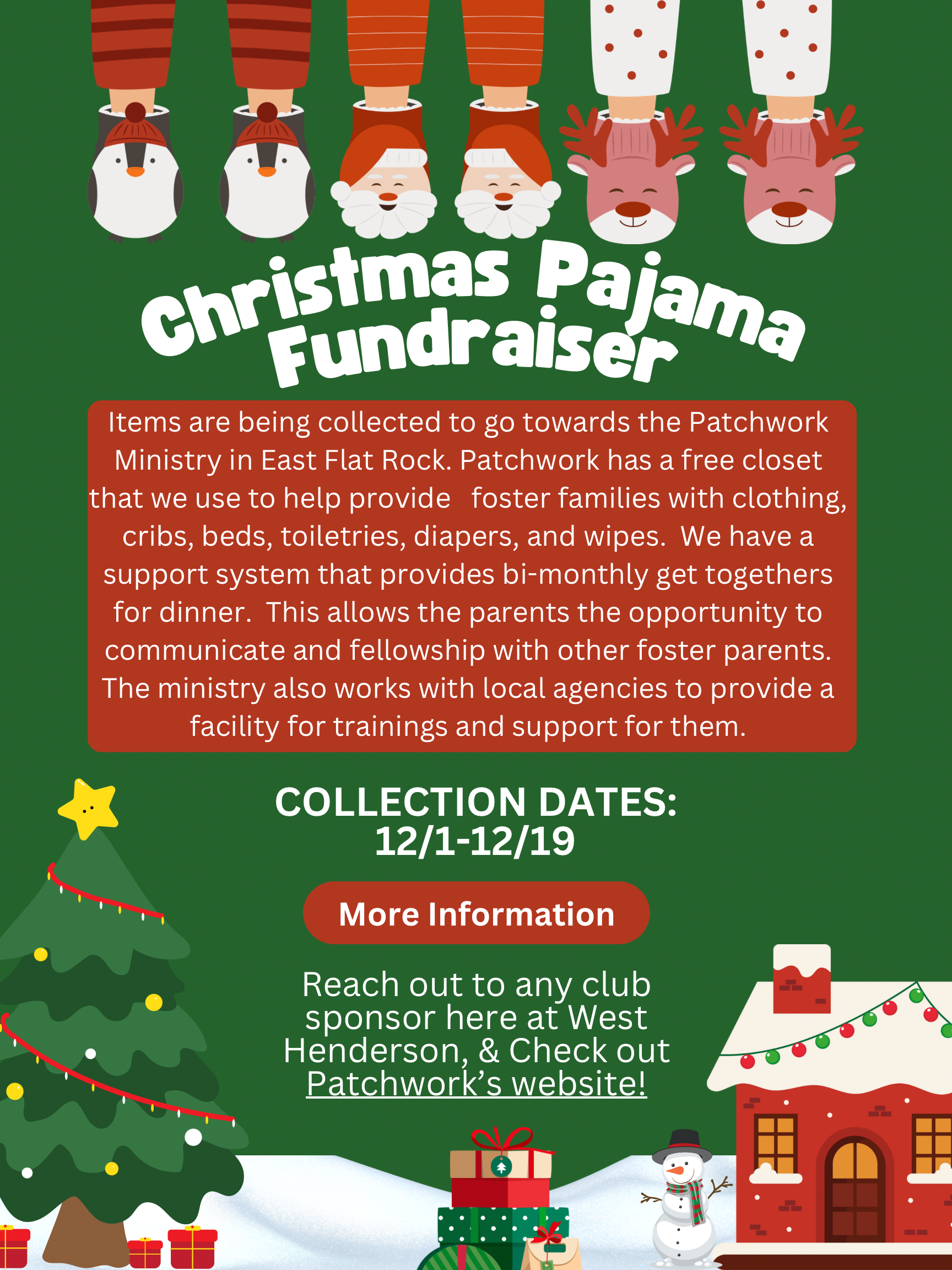 Campaign cover image for Christmas Pajama Fundraiser for Patchwork Ministry in East Flat Rock