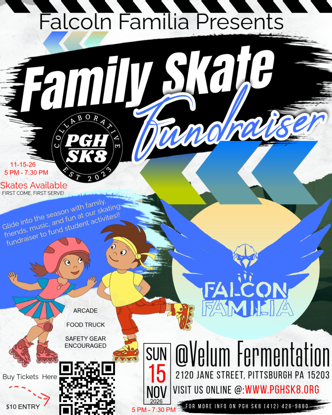 Campaign cover image for Roll With Us!! Falcon Familia and PGH SK8 Night @ Velum Fermentation