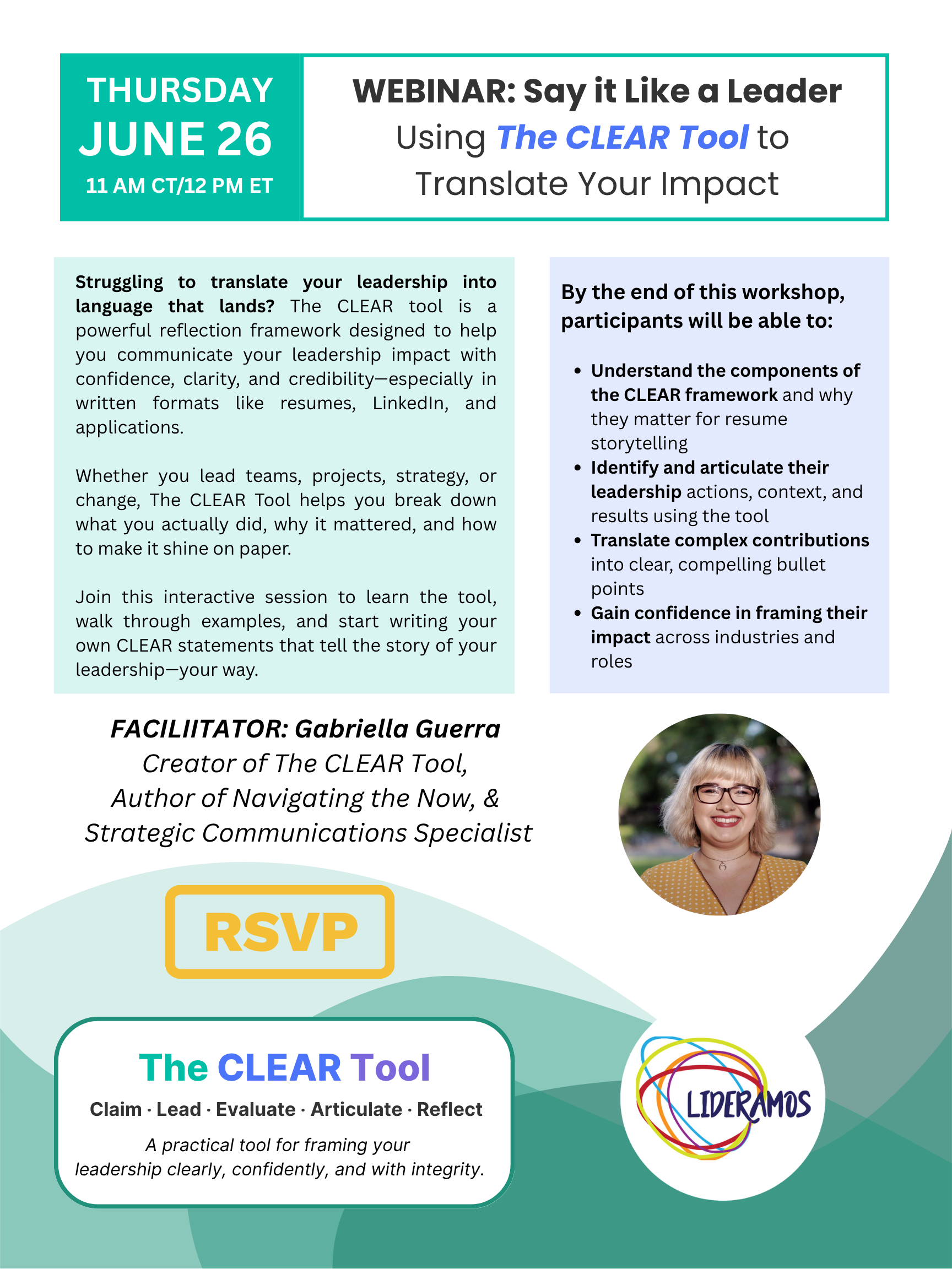 Campaign cover image for June 26 Webinar The CLEAR Tool Gabriela Guerra