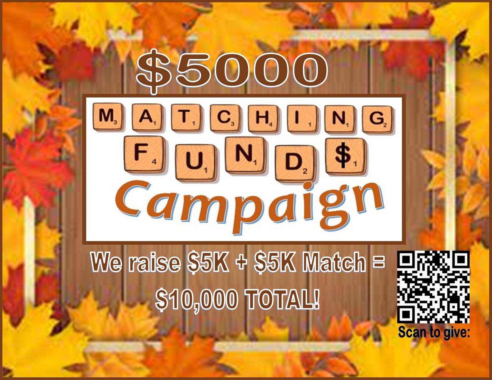 Campaign cover image for GIVING TUESDAY $5000 MATCHING FUNDS