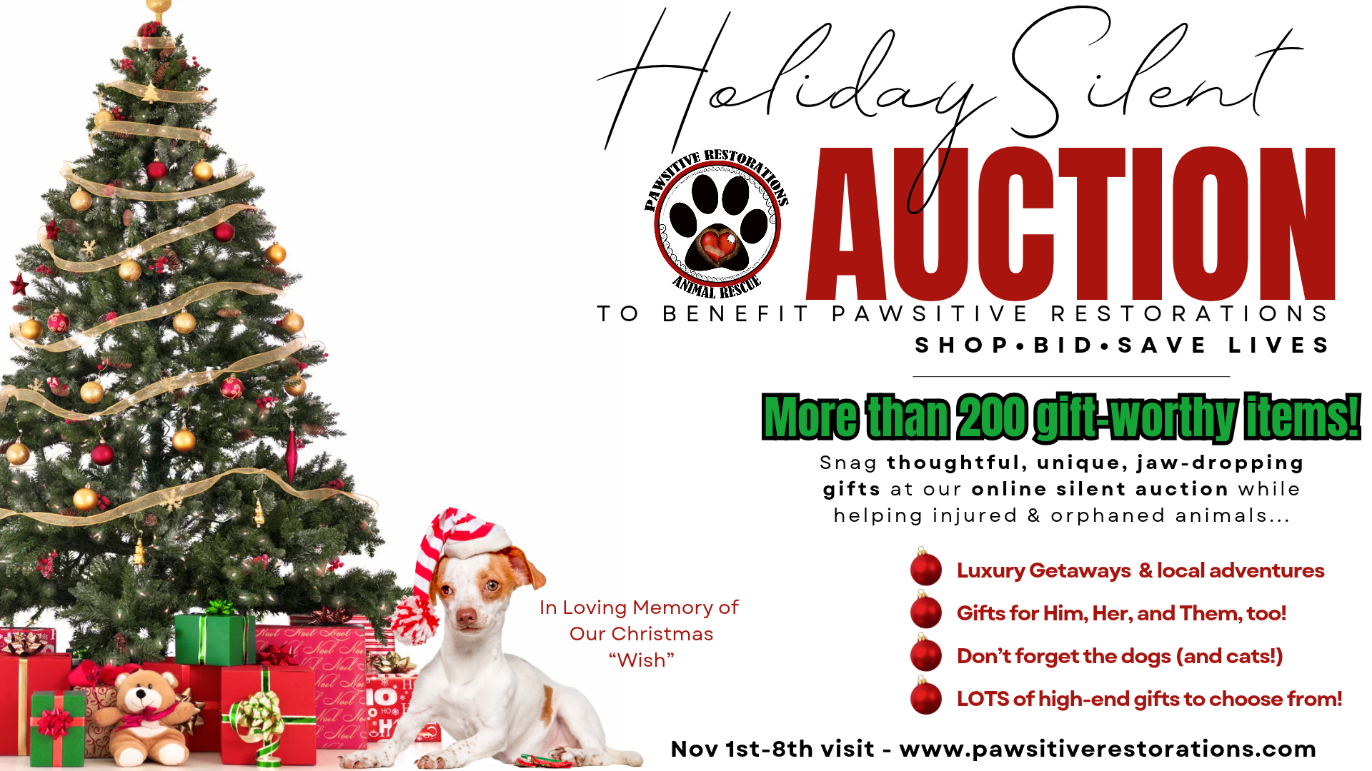 Campaign cover image for 2026 Holiday Auction to Benefit Pawsitive Restorations Animal Rescue