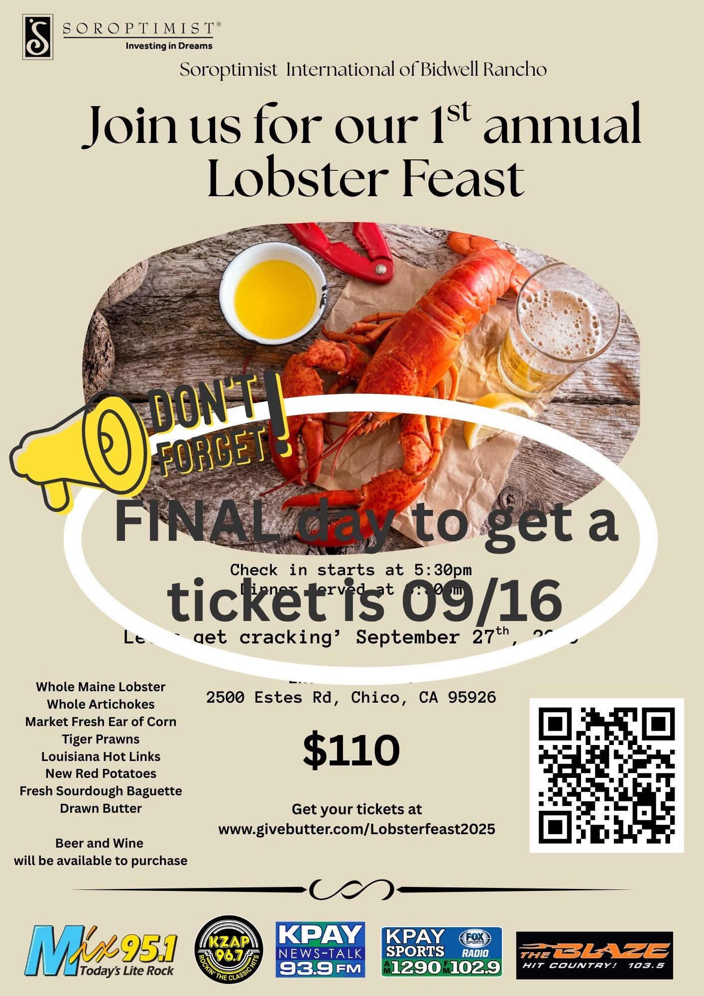 Campaign cover image for Soroptimist International of Bidwell Rancho’s Lobster Feast