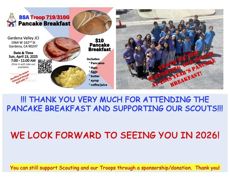 Campaign cover image for 2025 Scouts BSA Troop 719/310G Pancake Breakfast!