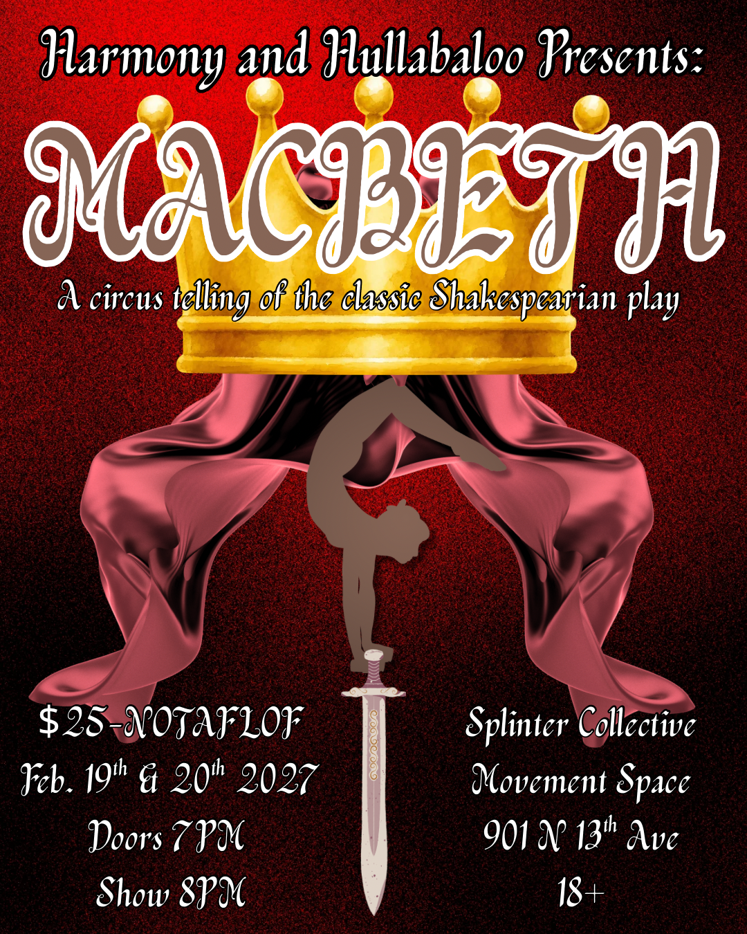 Campaign cover image for Harmony & Hullabaloo Presents: Macbeth (Saturday)
