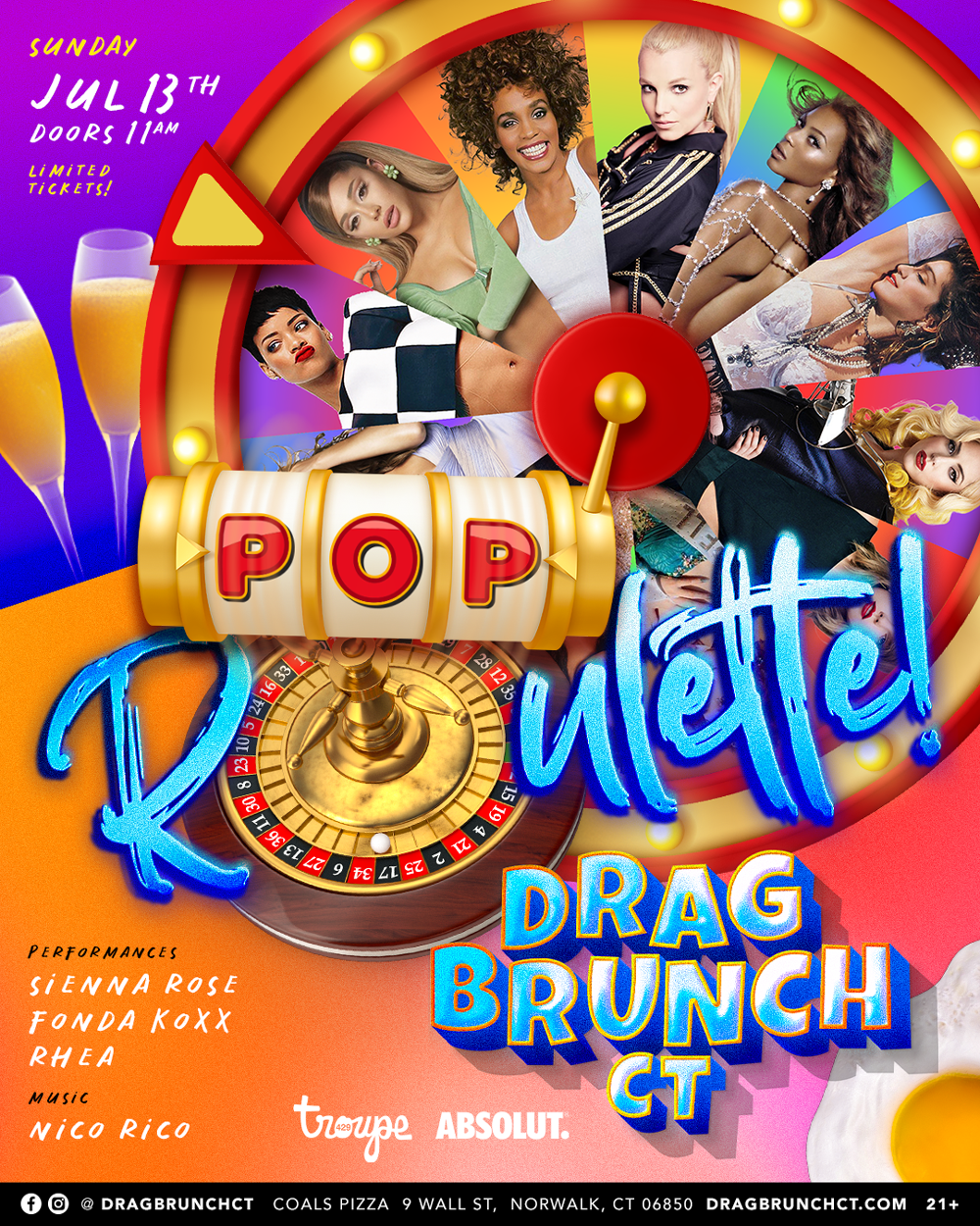 Campaign cover image for Drag Brunch CT : Pop Roulette Party (11:00AM - SUN JULY 13, 2025)