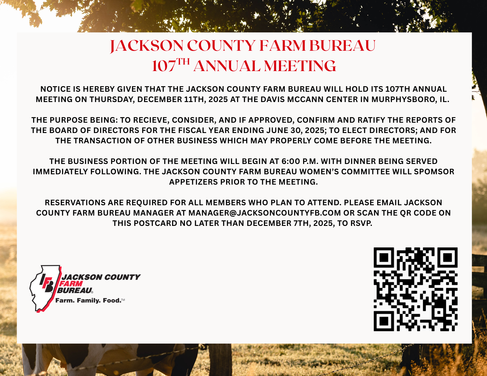 Campaign cover image for 107th Jackson County Farm Bureau Annual Meeting