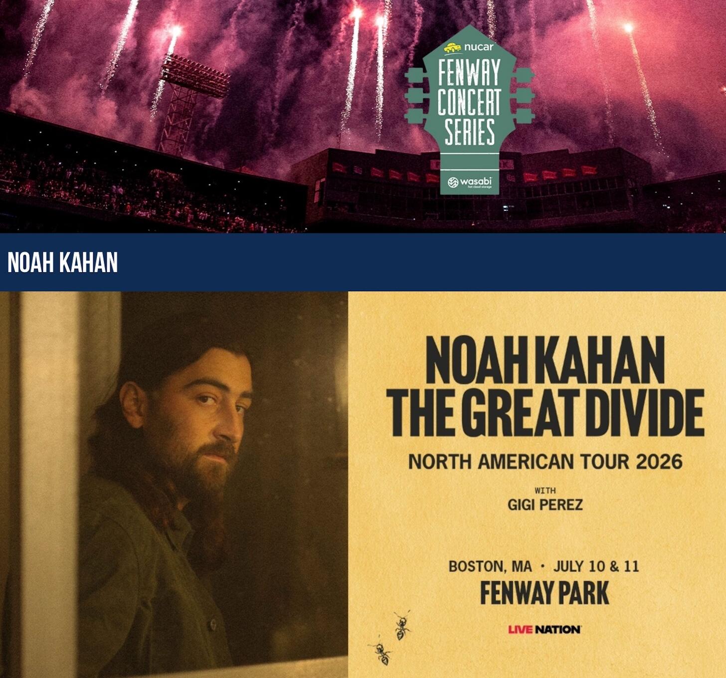 Campaign cover image for Join Us for Noah Kahan @ Fenway for Foundation To Be Named Later's Private MVP Party July 10, 2026