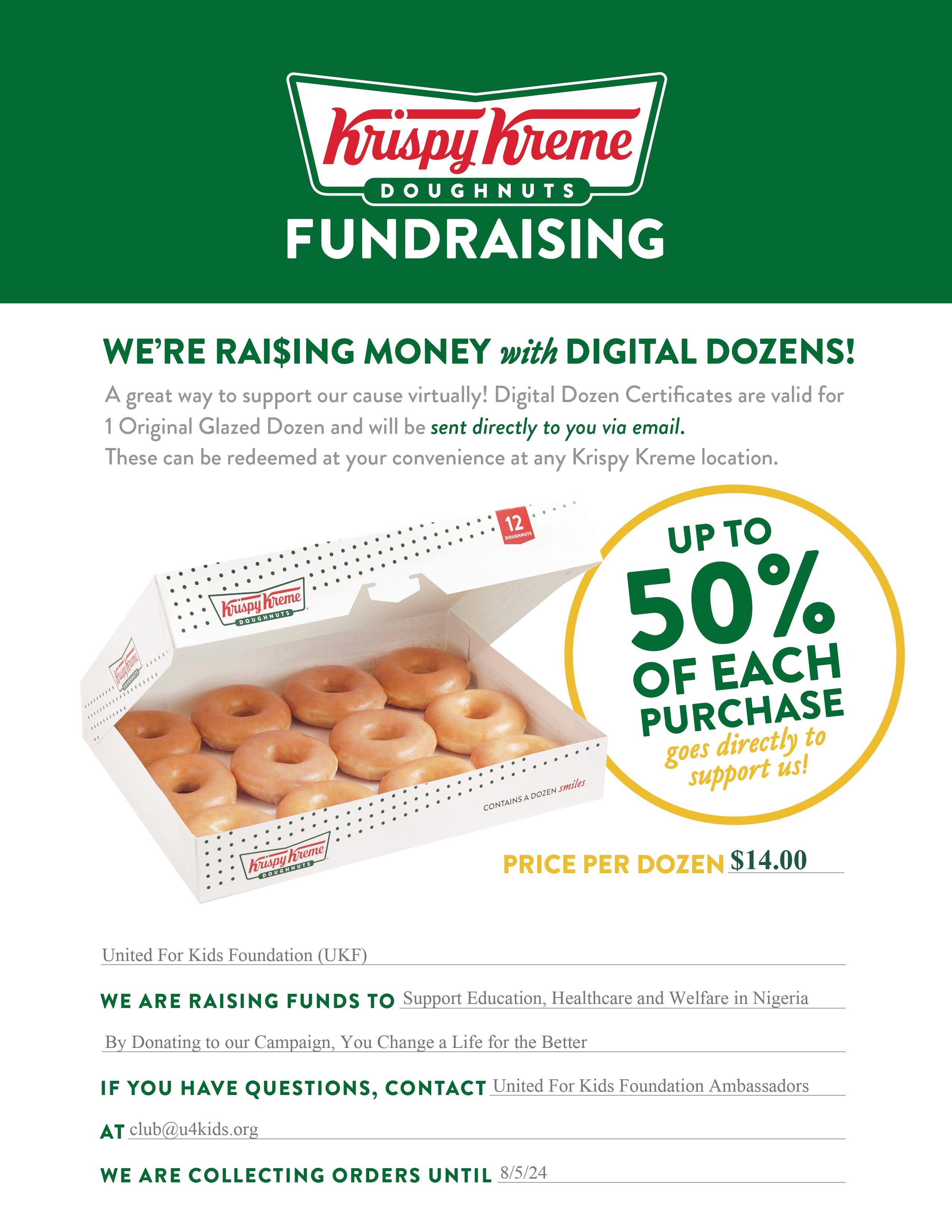Campaign cover image for United for Kids Foundation 2024 Krispy Kreme Doughnuts Fundraiser