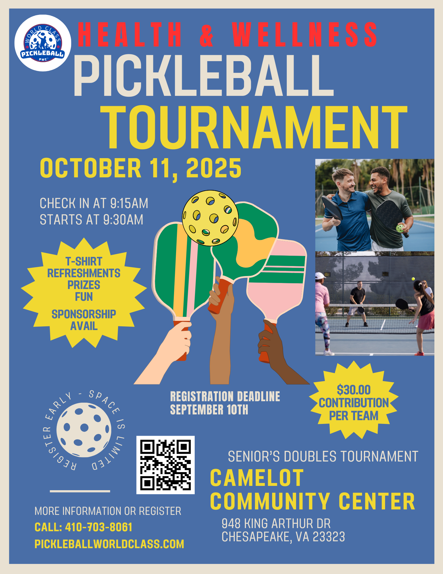 Campaign cover image for Fundraising Pickleball Health and Wellness Senior's Doubles Tournament and Open Play