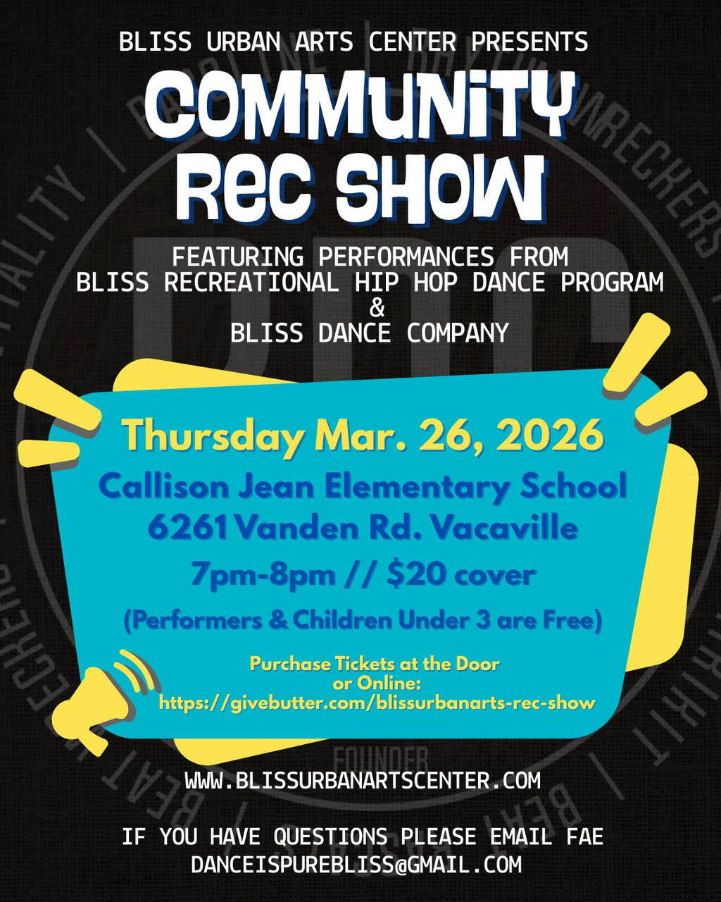 Campaign cover image for Bliss Urban Arts Center presents: Community Rec Show