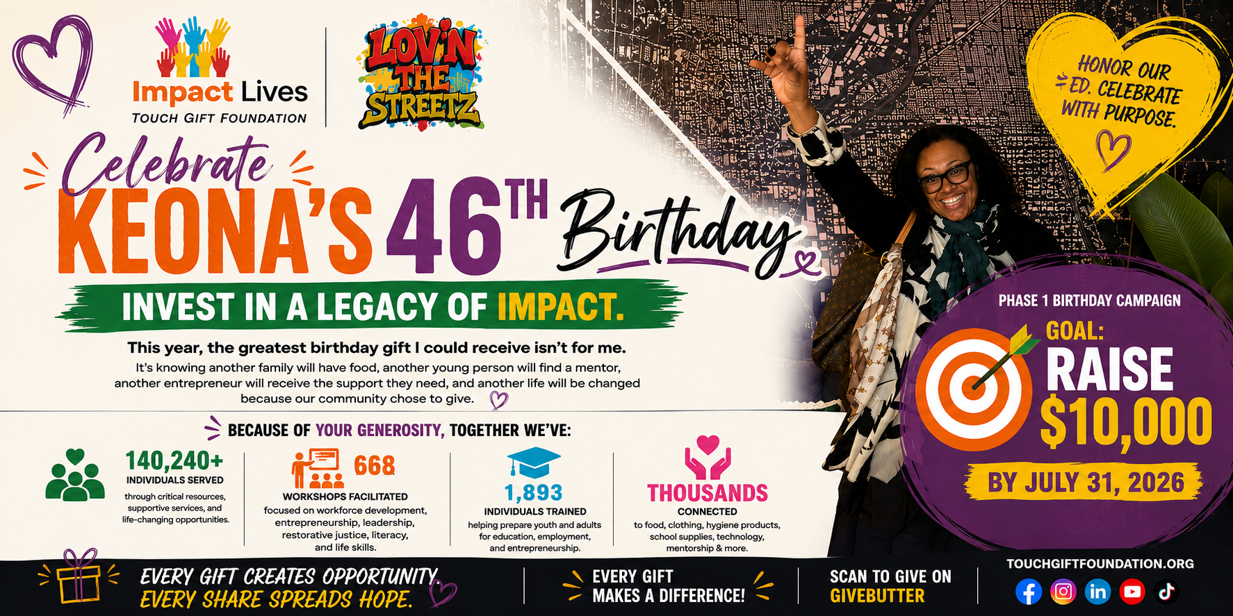 Campaign cover image for Celebrate TGF™ ED Keona Owens' Birthday! Invest in a Legacy of Impact. 💚