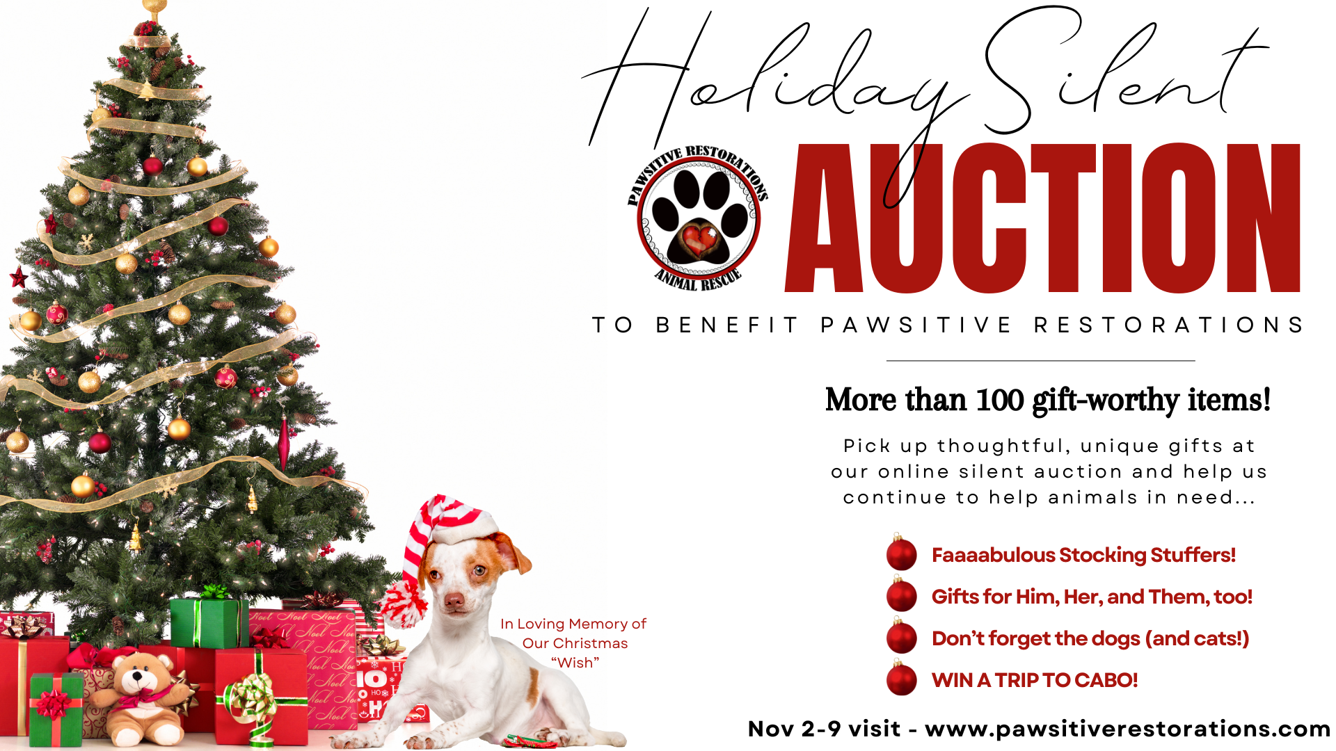 Campaign cover image for Holiday Auction to benefit Pawsitive Restorations Animal Rescue