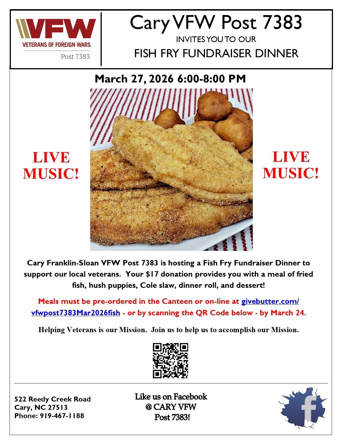 Campaign cover image for VFW Post 7383 Fish Fry - 27 March 2026