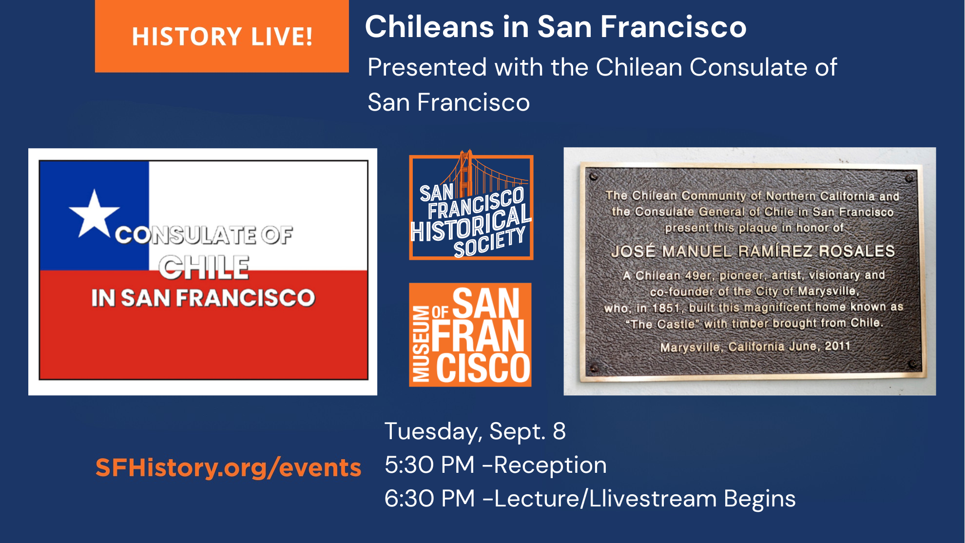 Campaign cover image for History Live! Chileans in San Francisco. Tues. Sept. 8 @ 6:30 P.M. (Livestream & In-person)