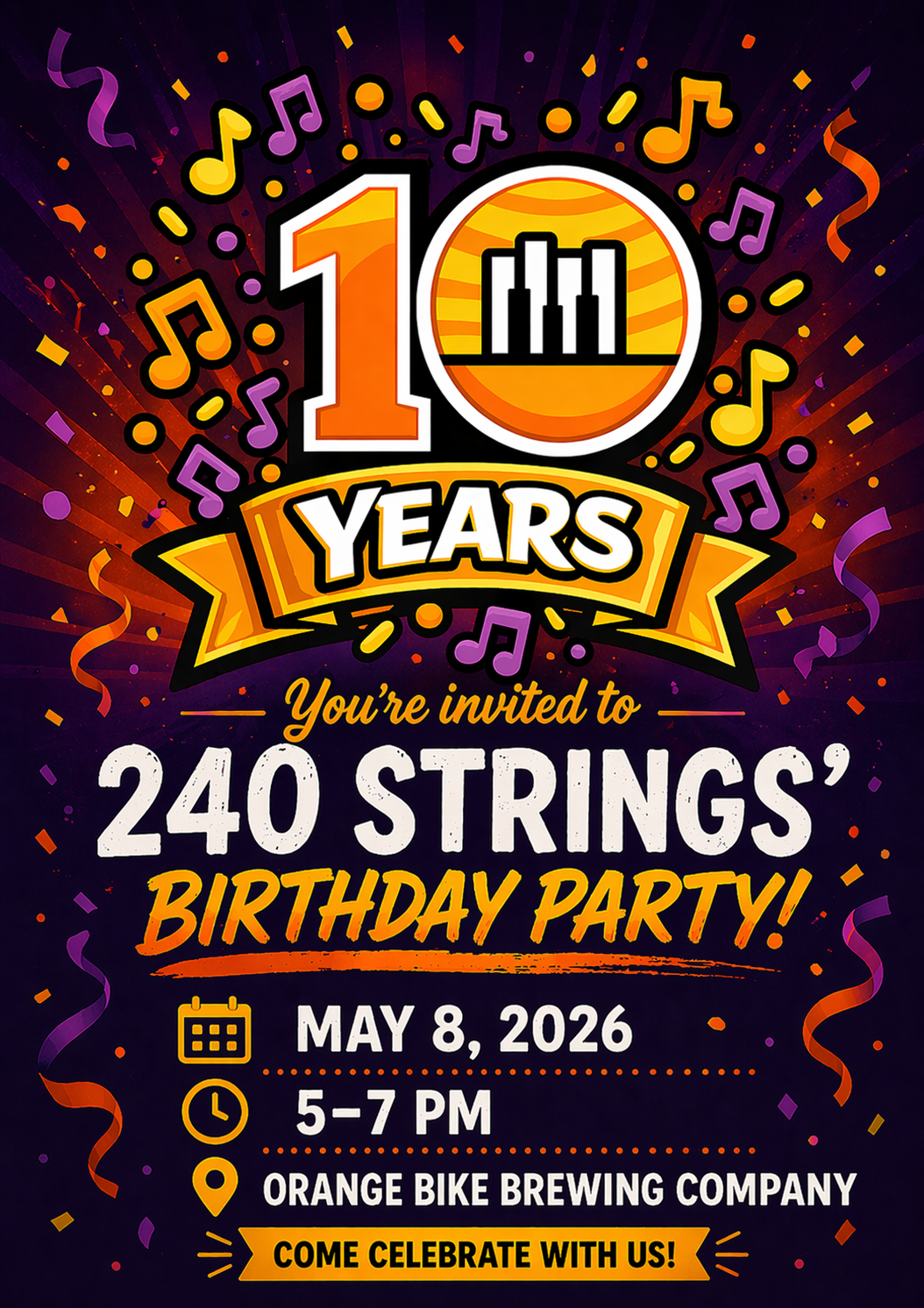 Campaign cover image for 240 Strings' Birthday Bash at Orange Bike Brewing Company!