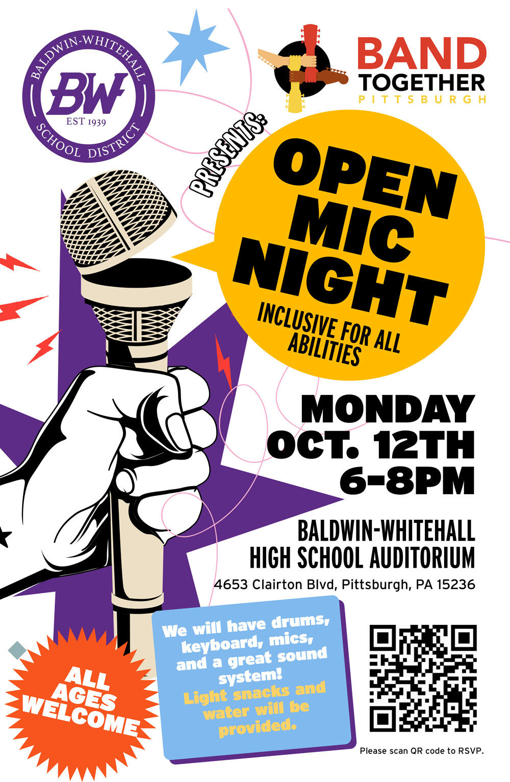 Campaign cover image for 10/12/2026 Open Mic @ Baldwin-Whitehall School District / High School Auditorium