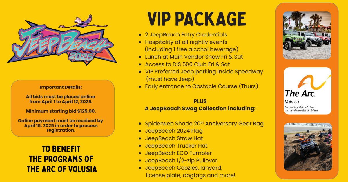 Campaign cover image for Arc of Volusia Online Auction - JeepBeach VIP Package