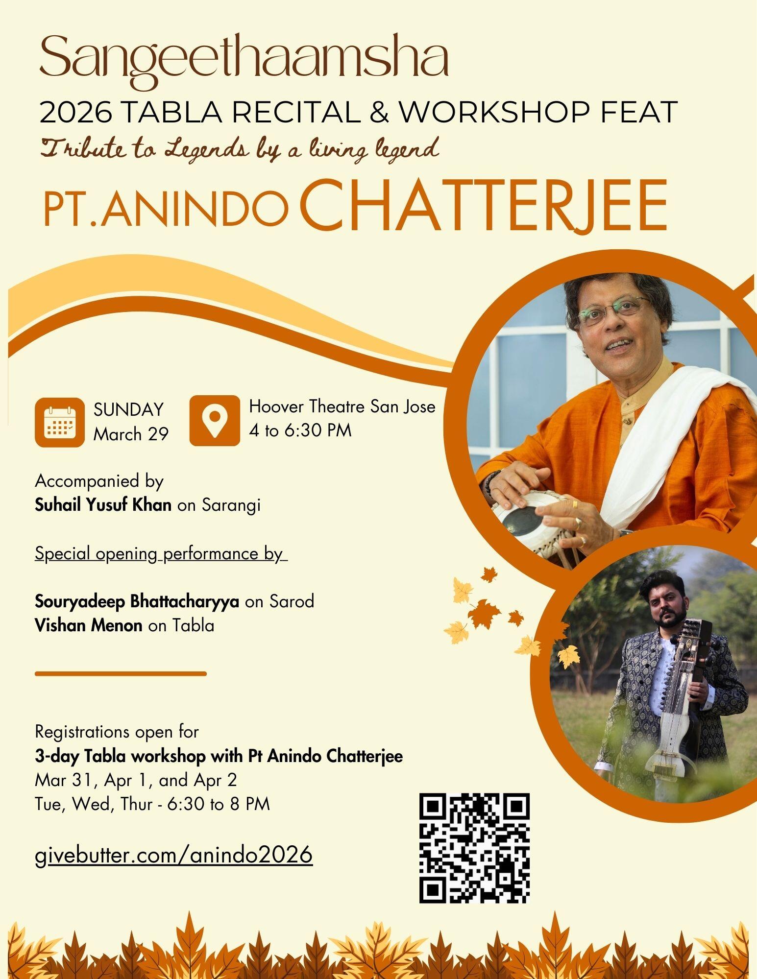 Campaign cover image for Tabla Recital & Workshop with Pt Anindo Chatterjee - March 29, 2026
