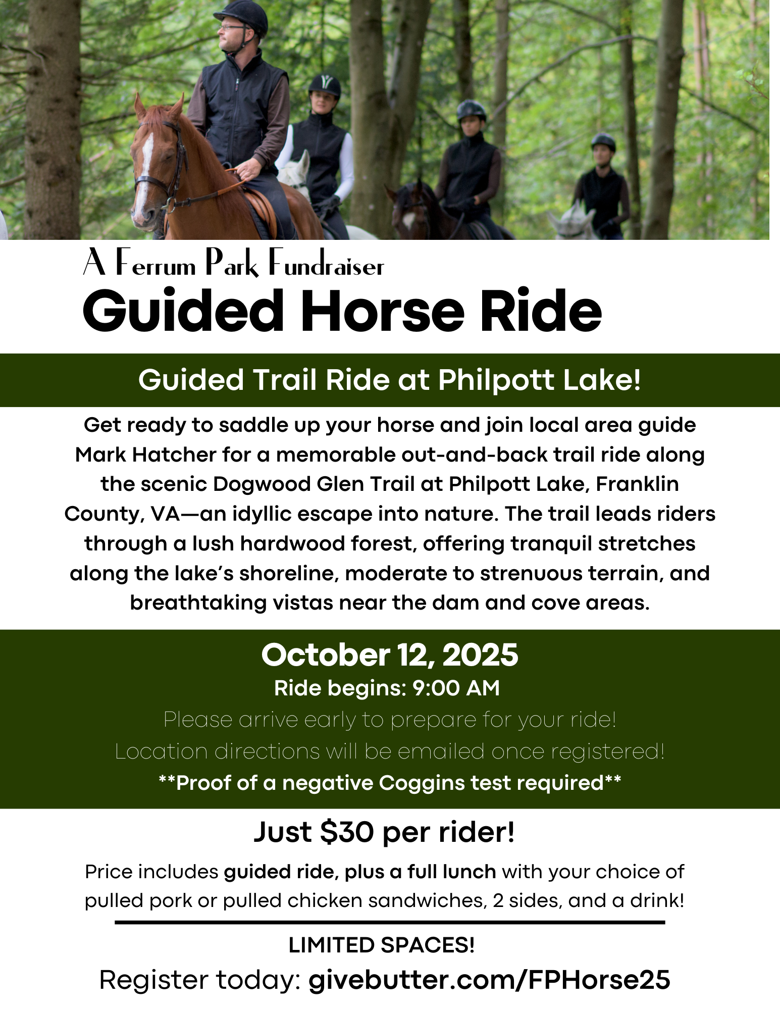 Campaign cover image for Guided horse ride - Philpott Lake 2025