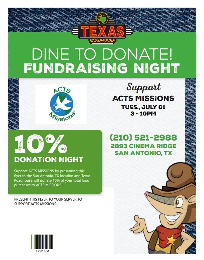 Campaign cover image for Dine-to-Donate-Texas Roadhouse 7/1/25