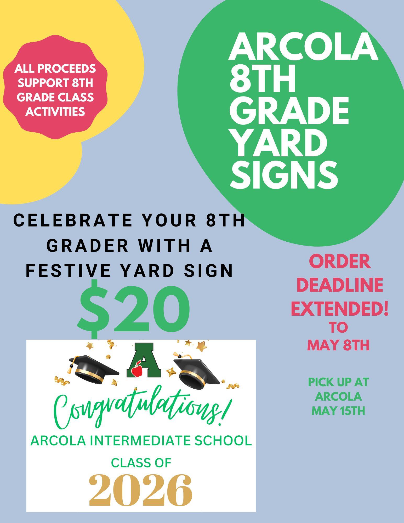Campaign cover image for 2026- Arcola 8th Grade Yard Sign Sale
