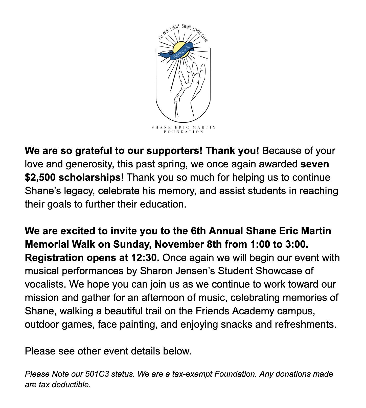 Campaign cover image for Sixth Annual Shane Eric Martin Memorial Walk