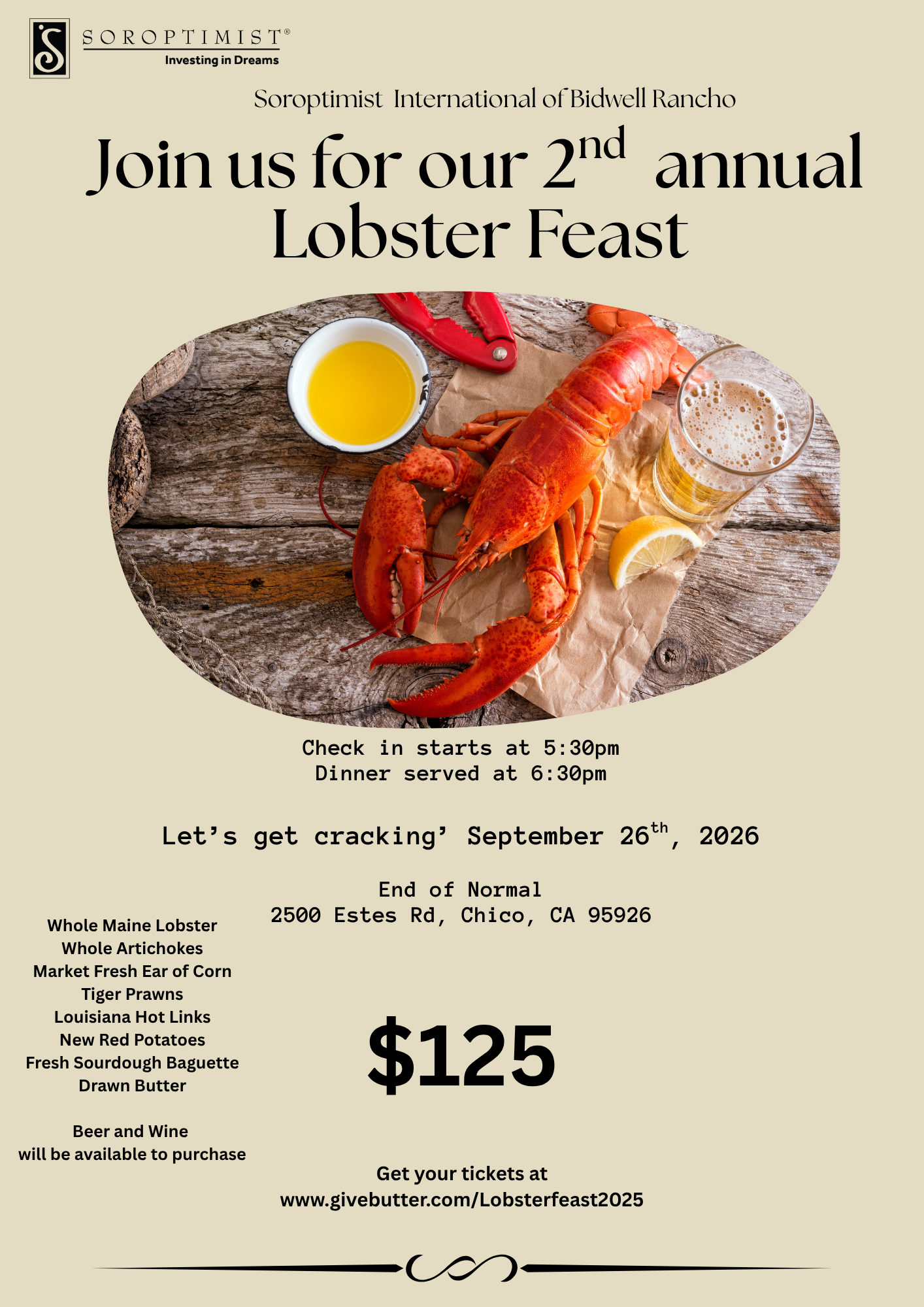 Campaign cover image for Soroptimist International of Bidwell Rancho’s Lobster Feast