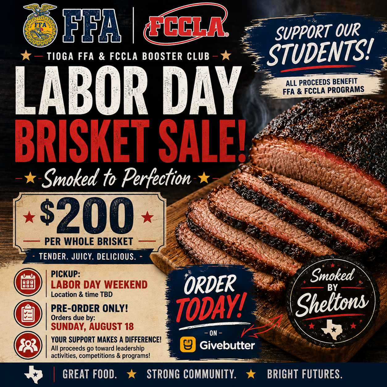 Campaign cover for Labor Day Brisket Pick Up Sat 9/5/26 4p Tioga High