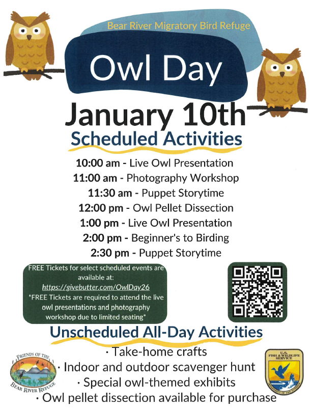 Campaign cover image for Bear River Migratory Bird Refuge's 2026 Owl Day Sponsored By The Friends Of The Bear River Refuge