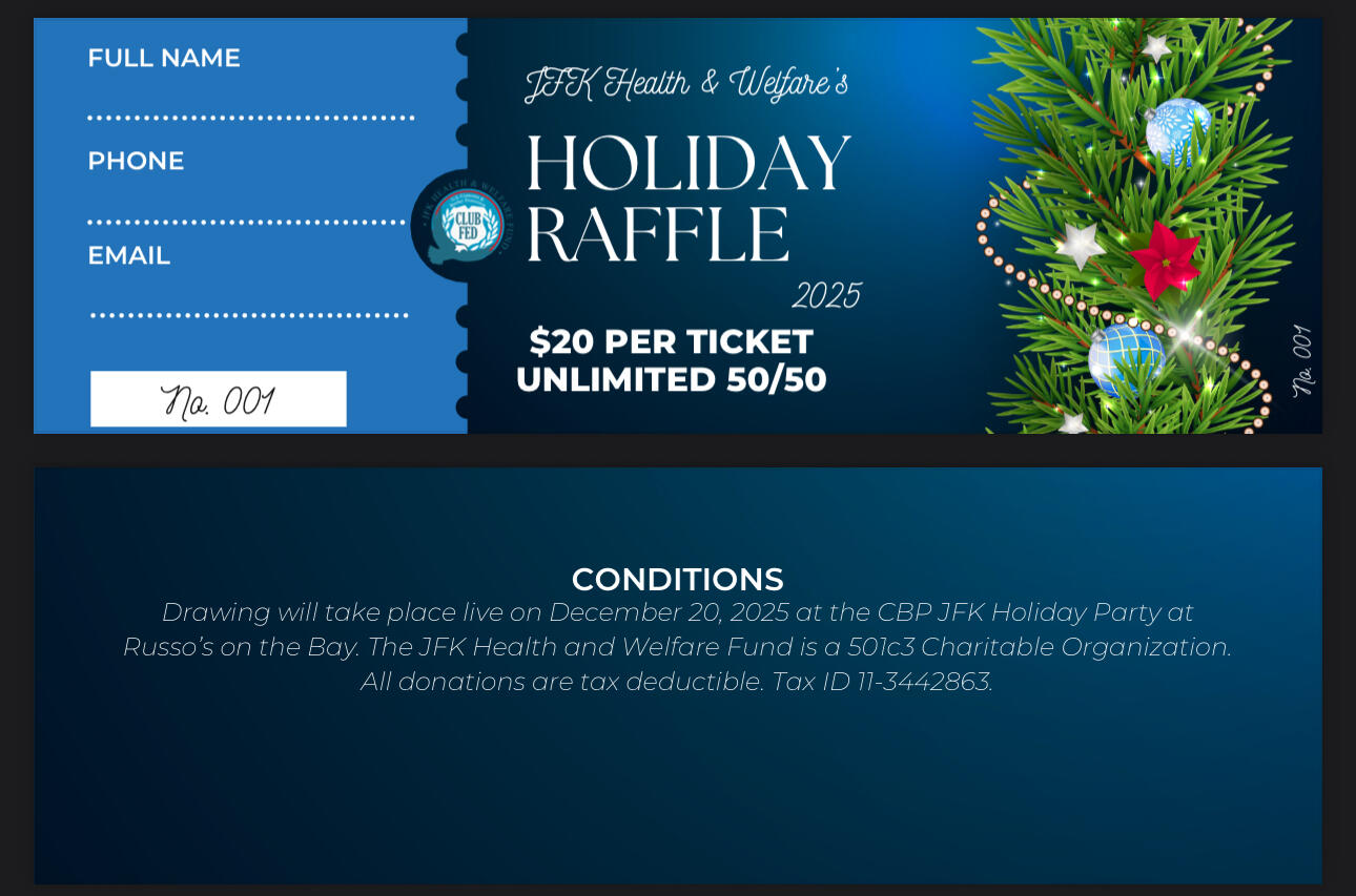 Campaign cover image for JFK Health and Welfare Funds Holiday Raffle 2025