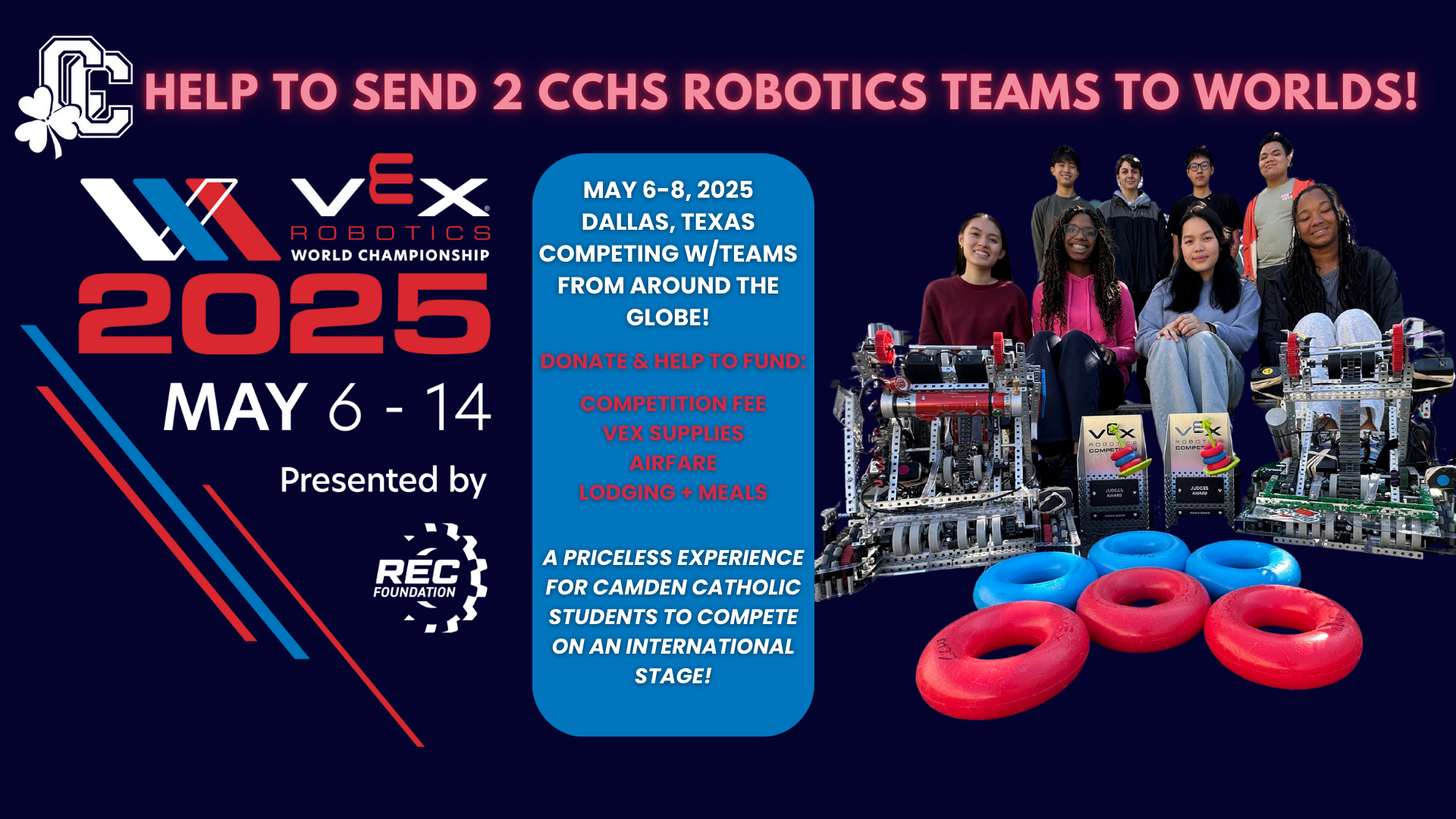 Campaign cover image for Help to Send CCHS Robotics Teams to Worlds