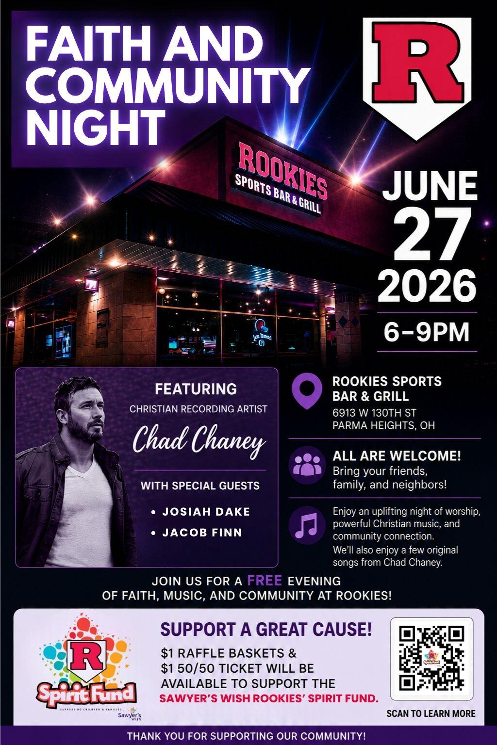 Campaign cover image for Rookie's Community Night Concert - Benefiting the Sawyer's Wish Rookie's Spirit Fund
