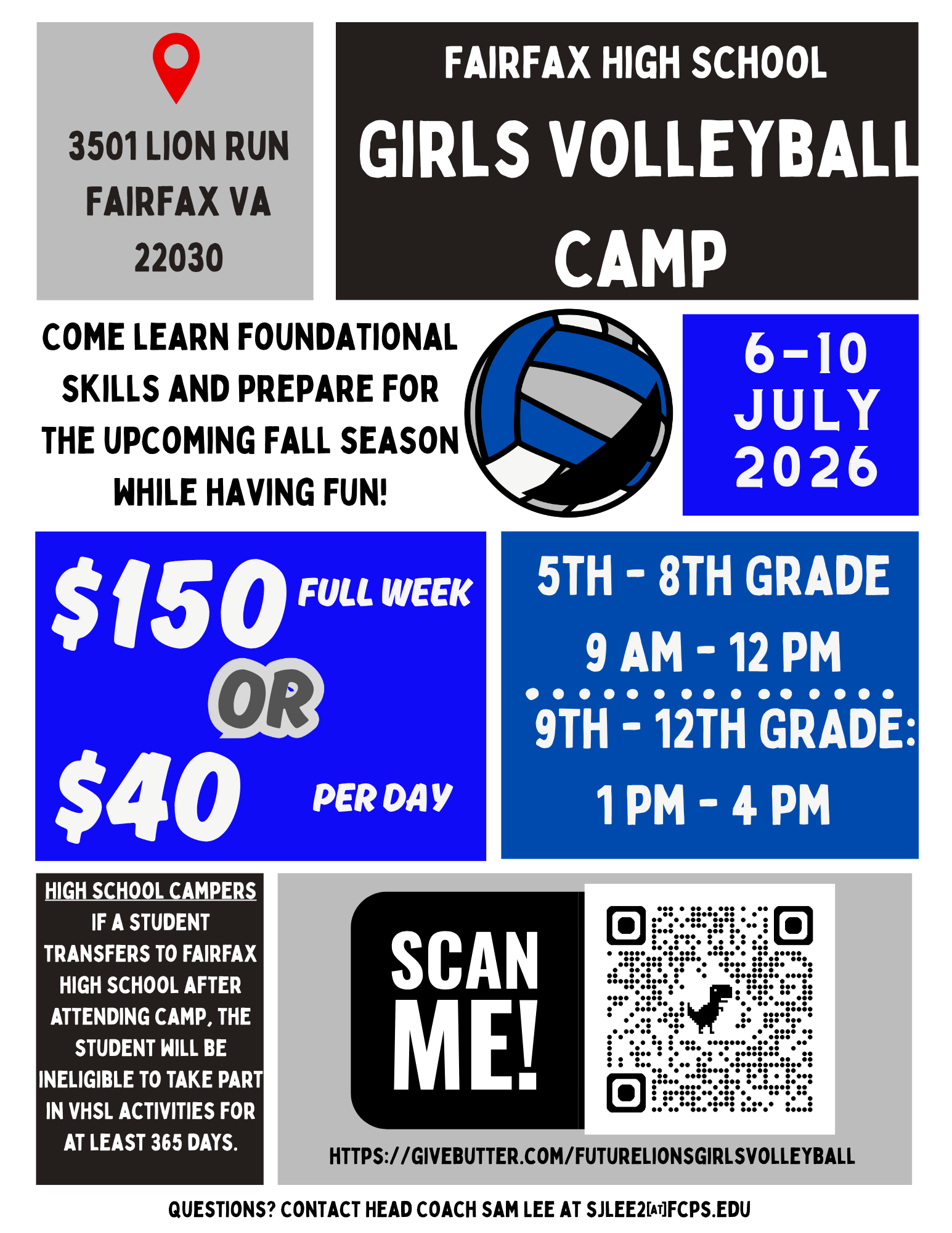 Campaign cover for July 6-10 Girls Volleyball Camp @ Fairfax High School