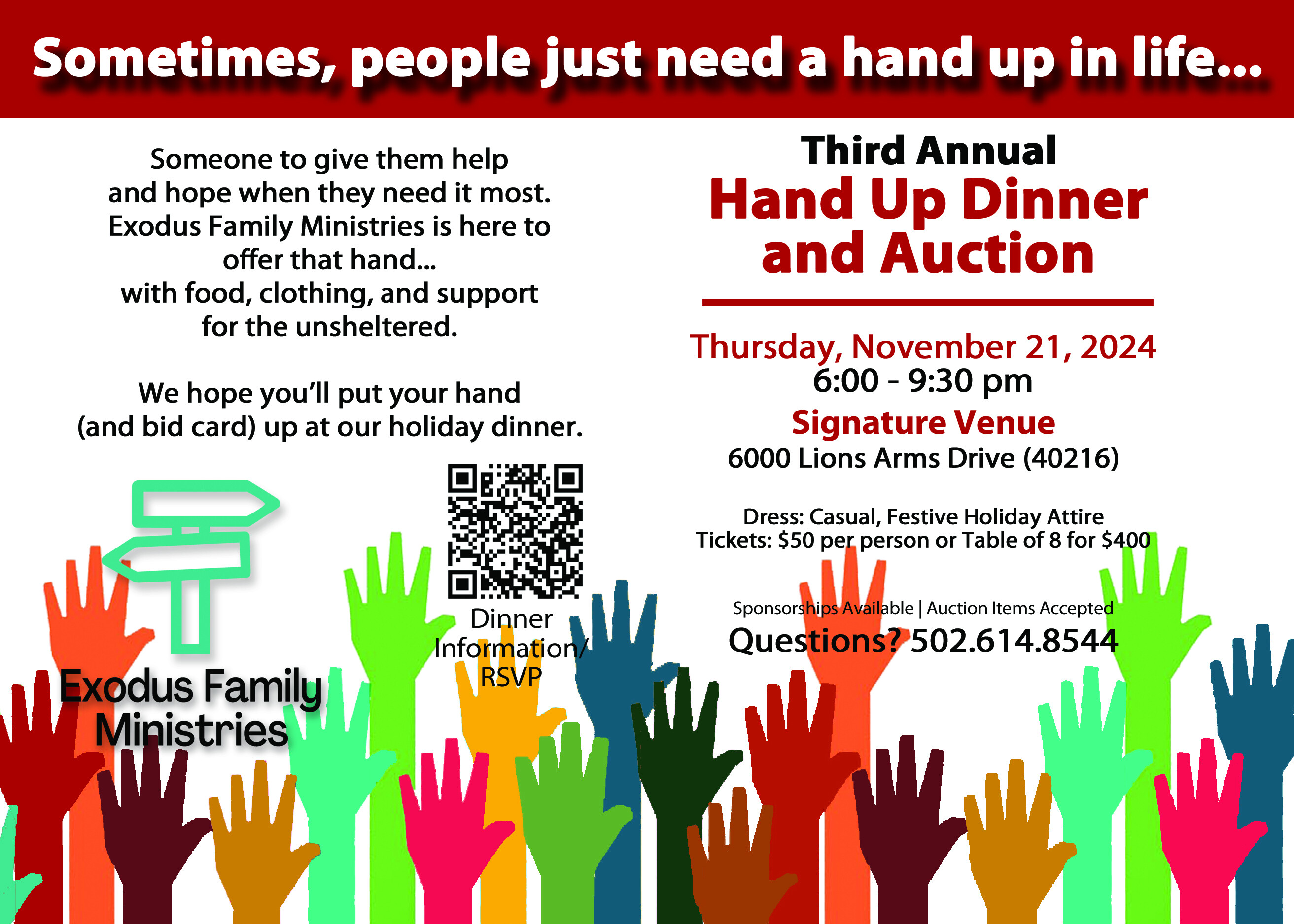 Campaign cover image for Third Annual Hand Up Dinner Tkts & Sponsorships