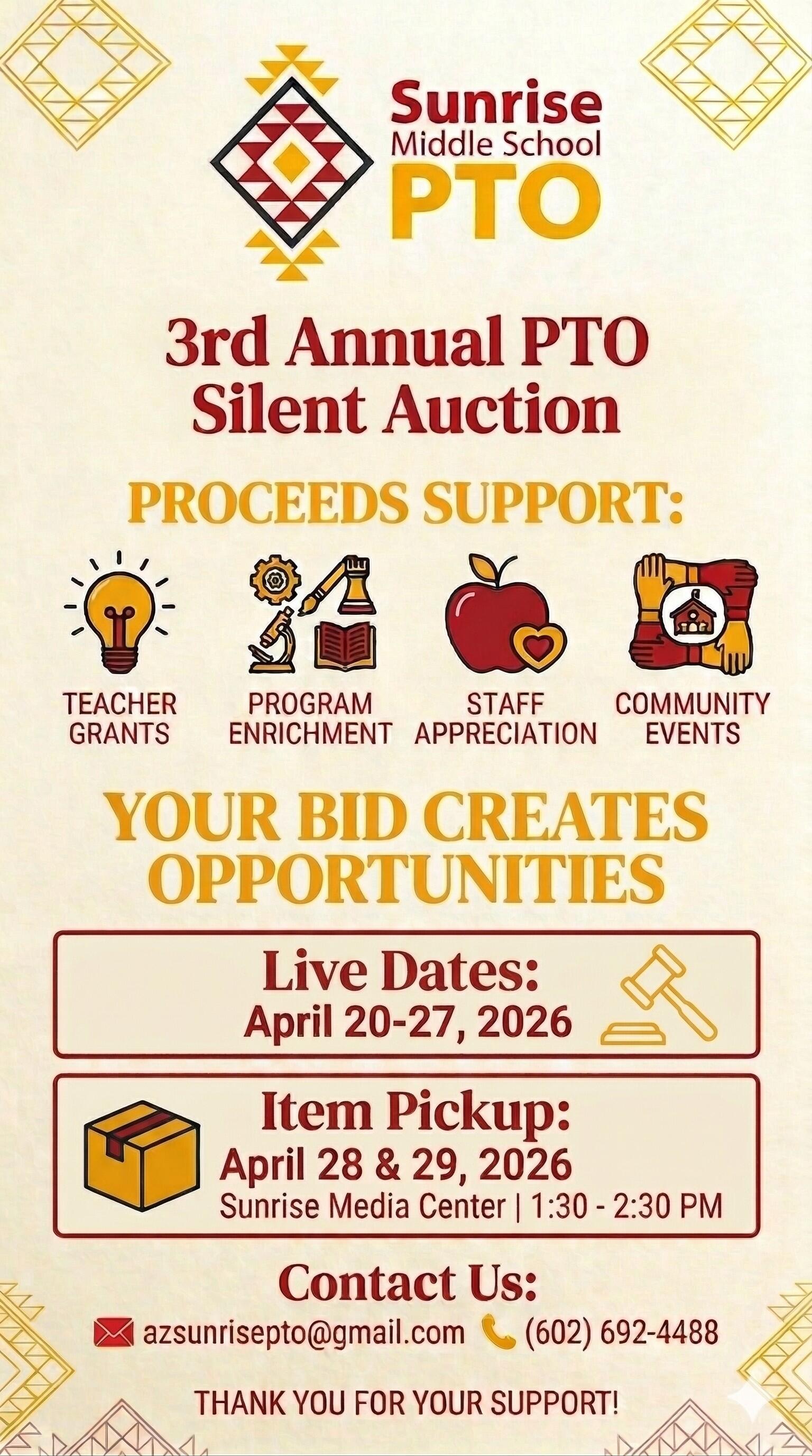 Campaign cover image for 2026 Sunrise Middle School PTO Silent Auction