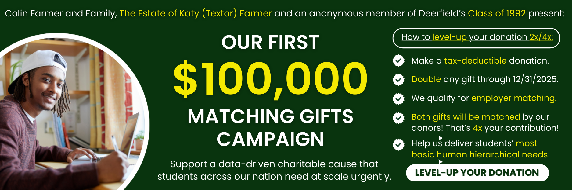 Campaign cover image for Stokes Foundation Matching Gifts | Dorm Acquisition