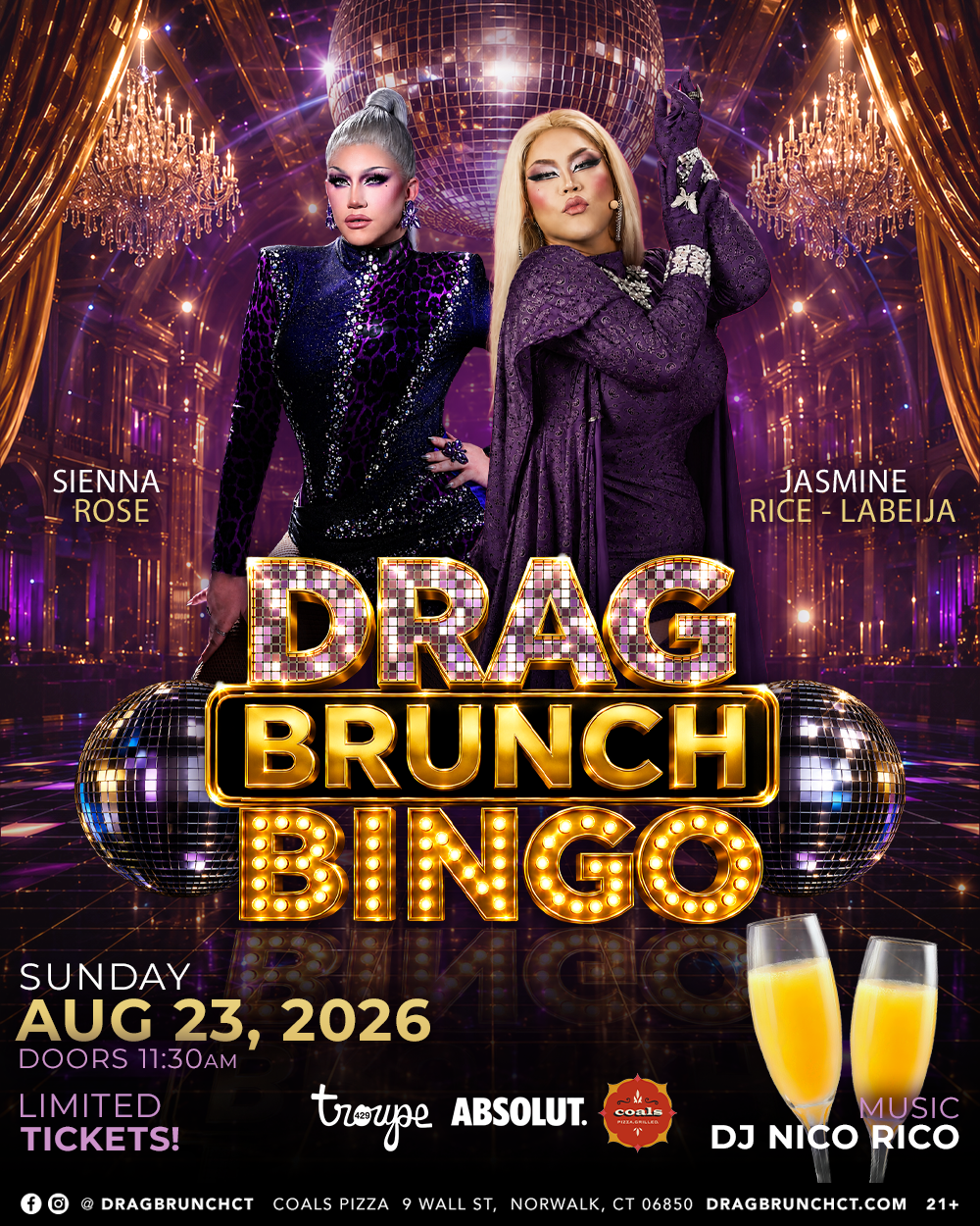 Campaign cover image for Drag Brunch CT : Disco BINGO Drag Brunch! (11:30AM - SUN AUGUST 23, 2026