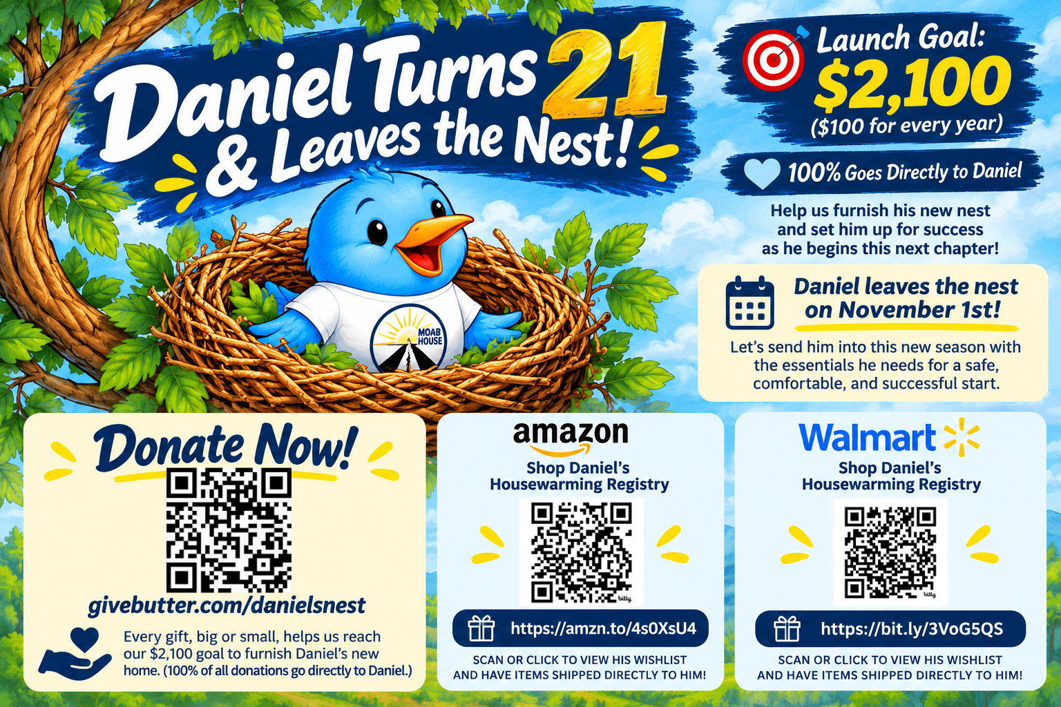 Campaign cover image for Daniel Turns 21 and Leaves the Nest 🐦