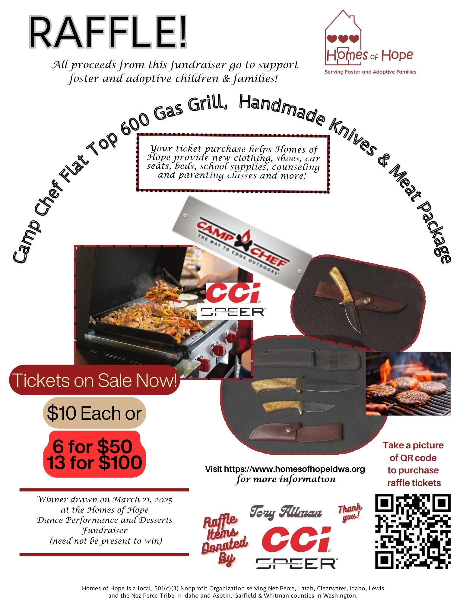 Campaign cover image for Raffle - Camp Chef Flat Top 600 Grill, Handmade Hunting Knives & Bonus Meat Package!