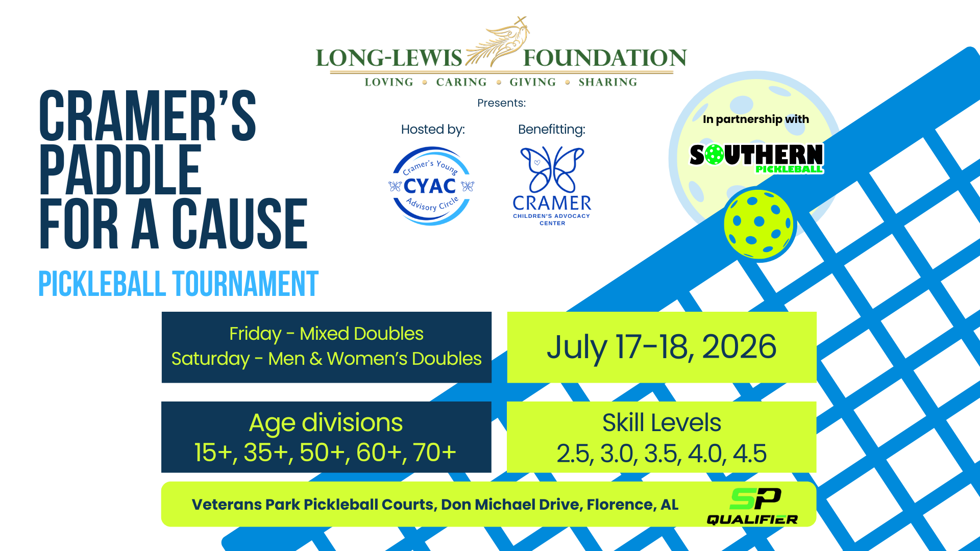 Campaign cover image for Cramer's Paddle for a Cause Pickleball Tournament Presented by the Long-Lewis Foundation