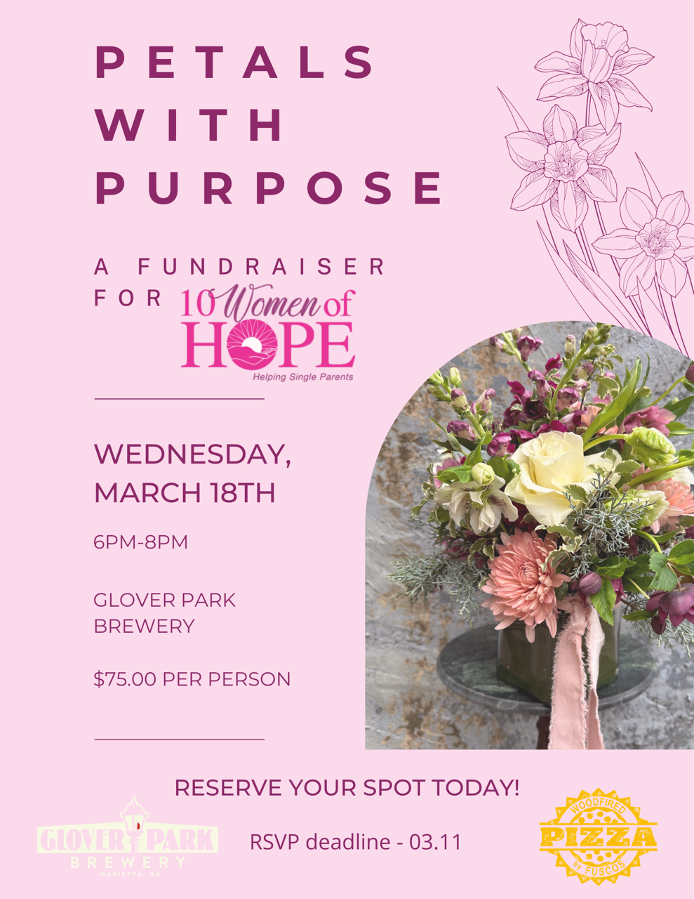 Campaign cover image for Petals With Purpose and Give Back Night at Glover Park Brewery