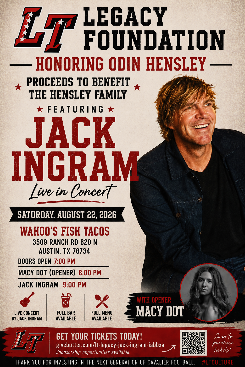 Campaign cover image for LT Legacy Foundation Honoring Odin Hensley presents Jack Ingram with Macy Dot