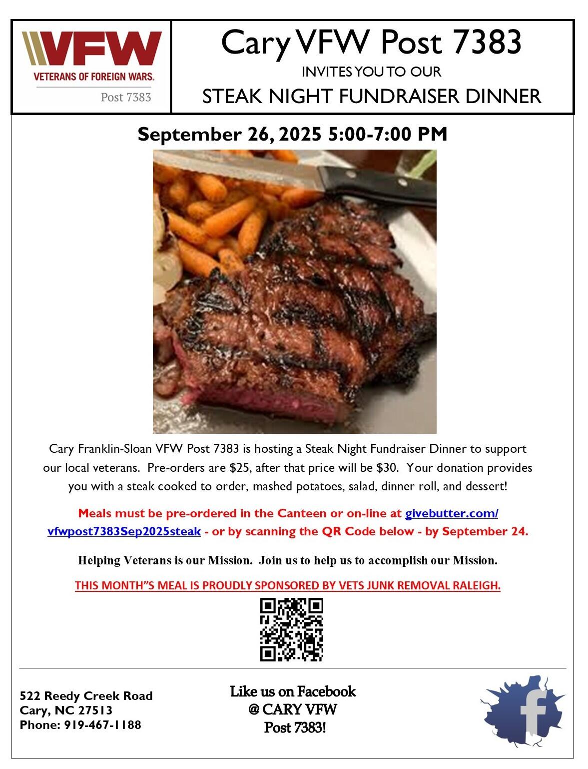 Campaign cover image for Steak Night - 26 September 2025