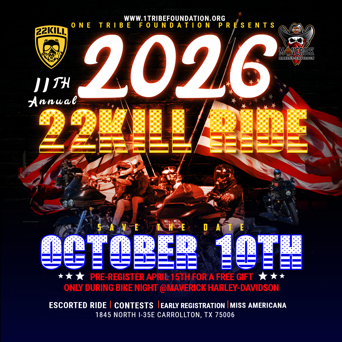 Campaign cover image for OTF's 11th Annual 22KILL Ride 2026 - Registration