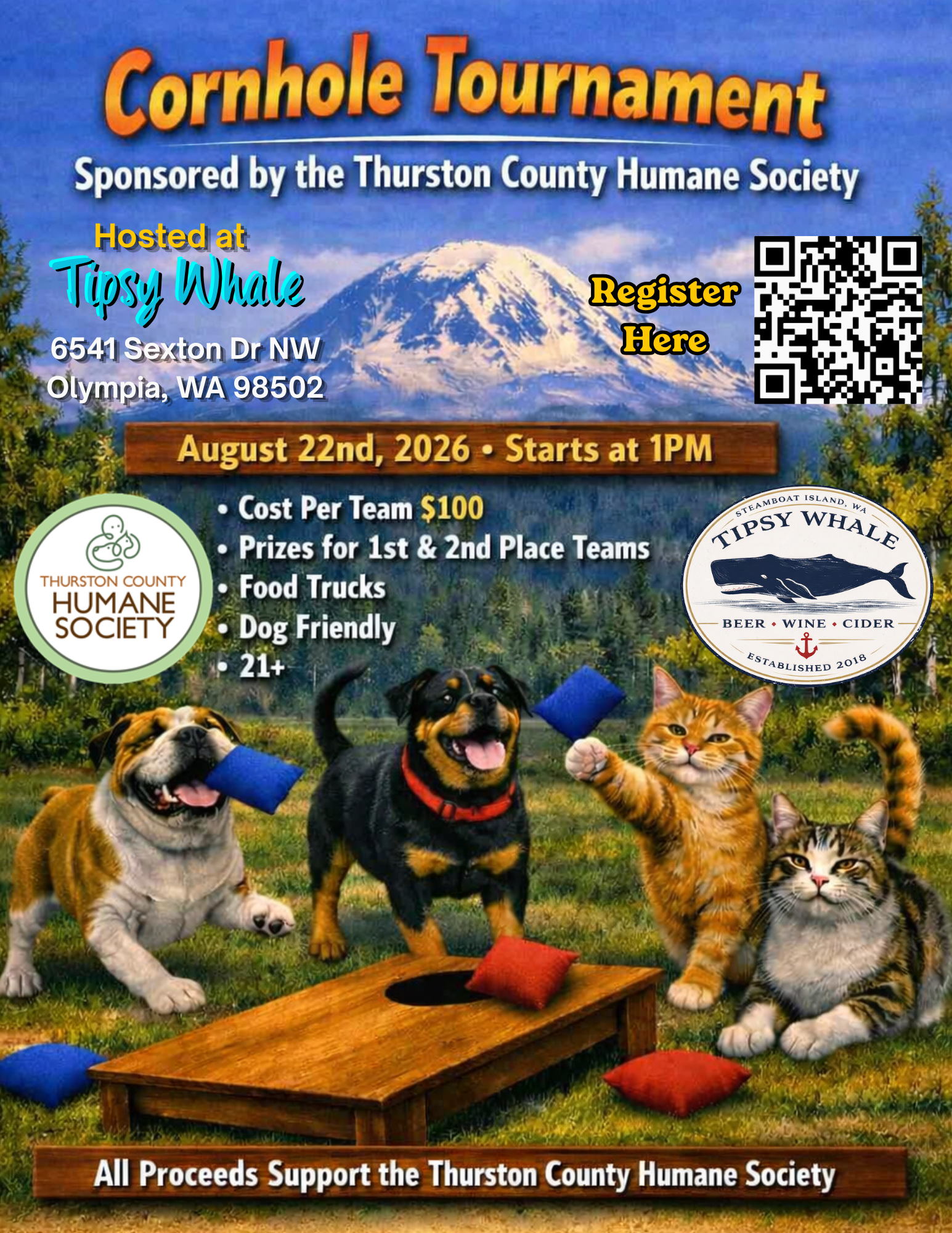 Campaign cover image for Cornhole for a Cause - Thurston County Humane Society's Annual Cornhole Tournament